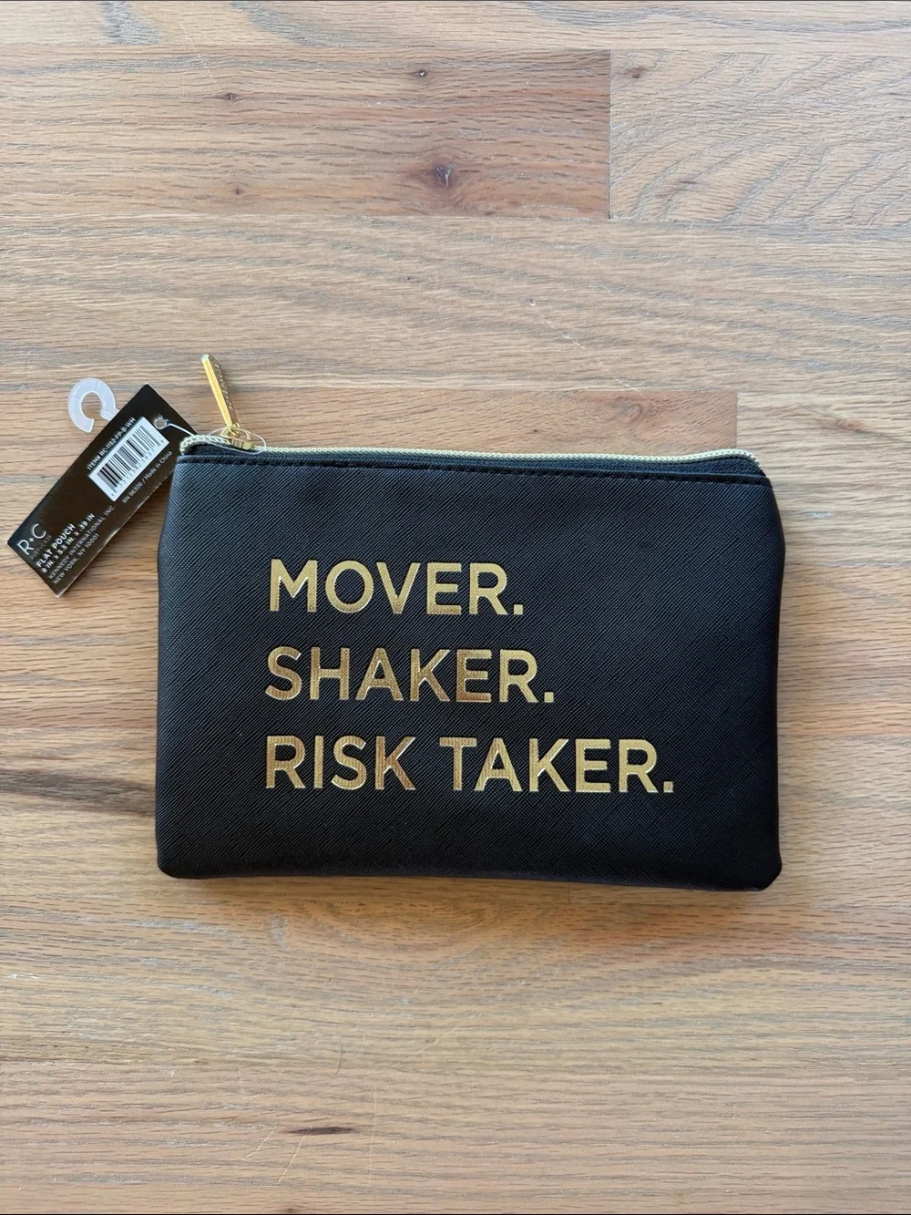 Black 'Mover. Shaker. Risk Taker.' Zip Pouch - Gold Lettering